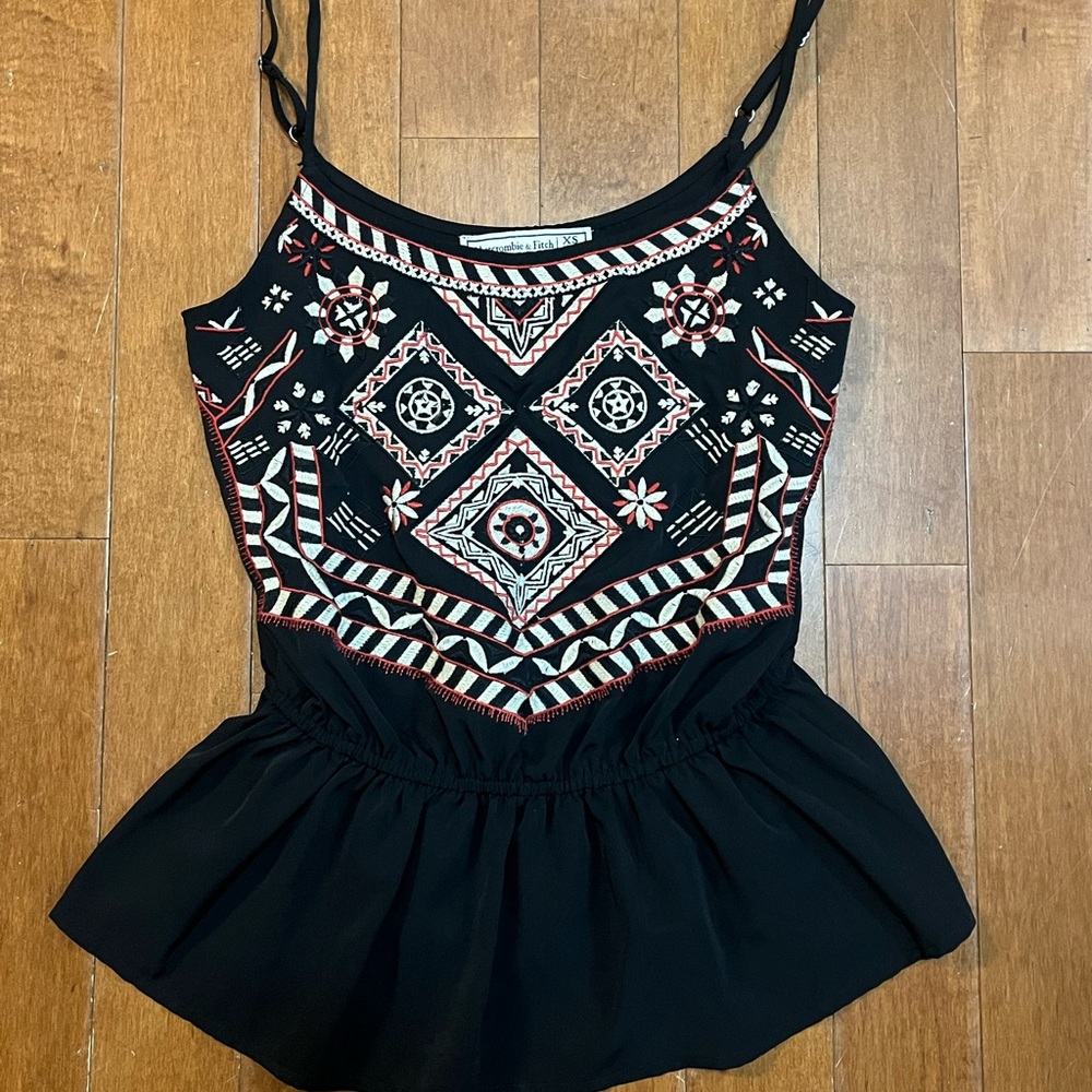 Abercrombie & Fitch Black Camisole Top with Embroidery Design